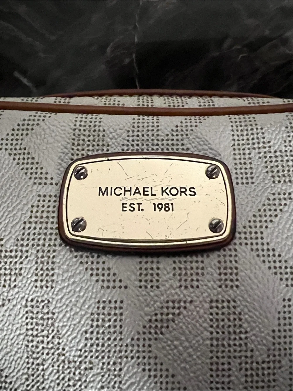 Michael Kors Jet Set Small Crossbody Bag in a vanilla and acorn color trim strap
